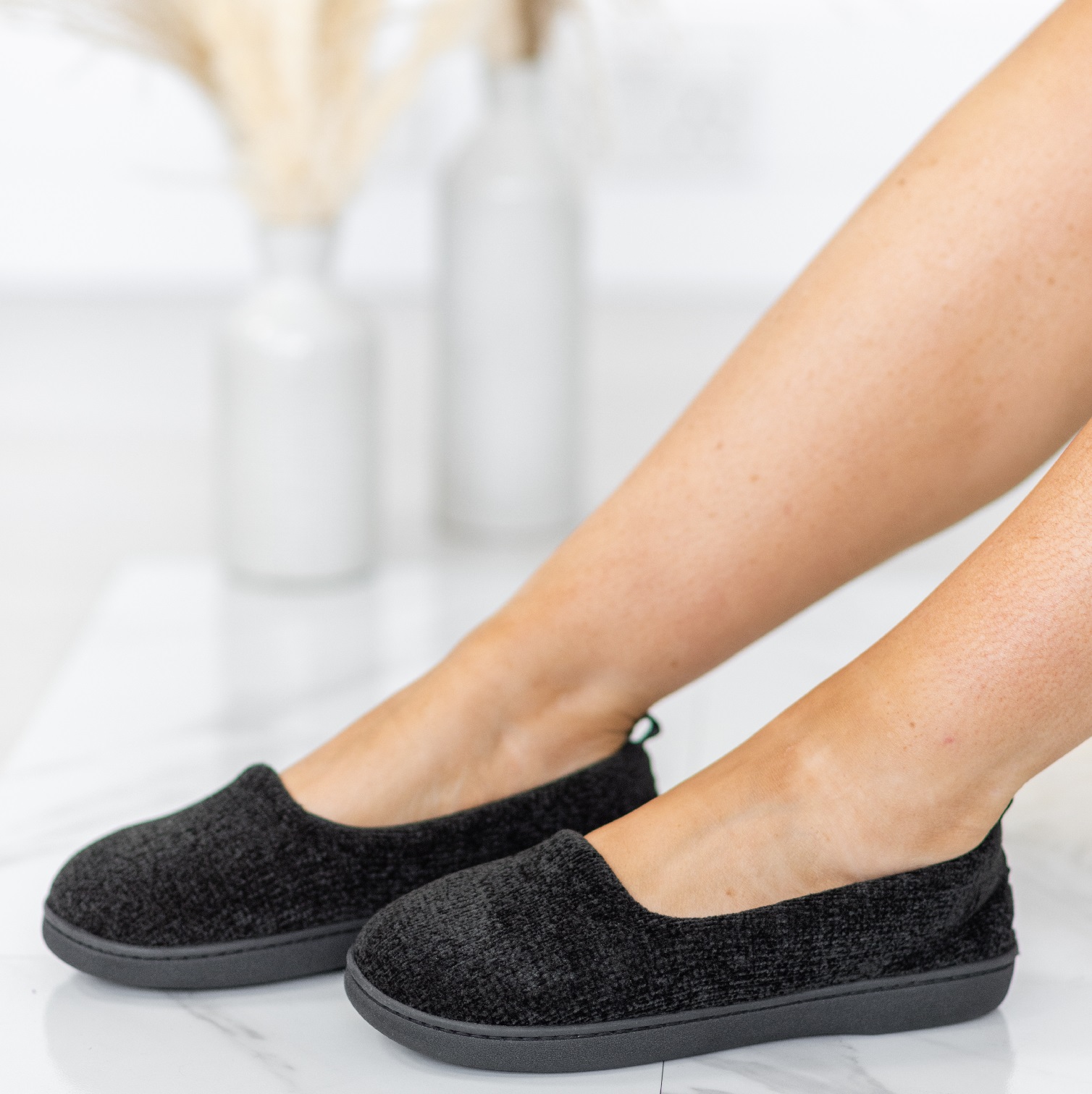 Women's black shop slip on slippers